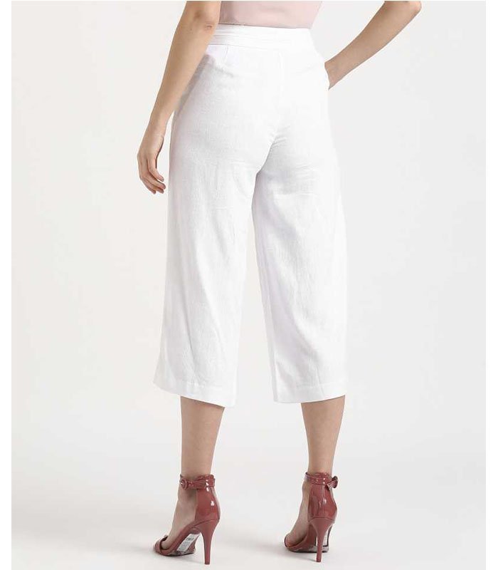 Relaxed Women White Cotton Linen Blend Trousers - Image 3