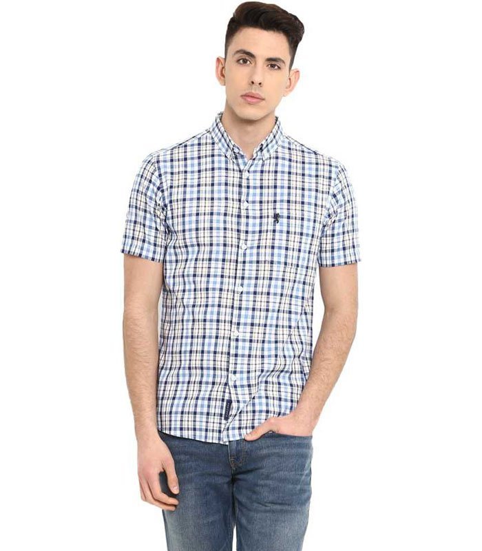 Men Regular Fit Checkered Button Down Collar Casual Shirt