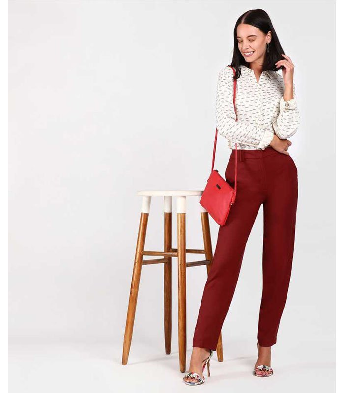 Regular Fit Women Maroon Polyester Blend Trousers M - Image 2