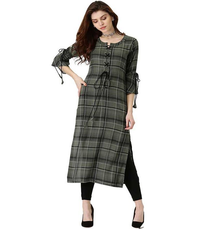 Libas Women Checkered Cotton Rayon Blend Straight Kurta