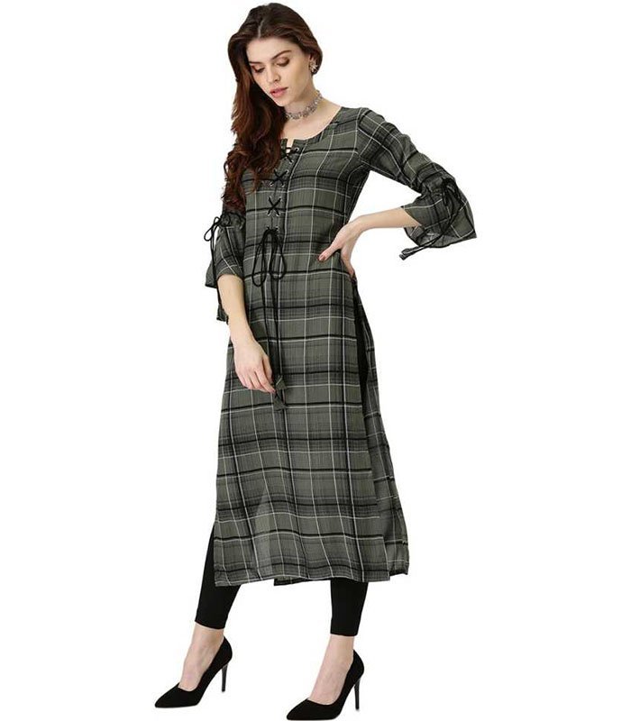Libas Women Checkered Cotton Rayon Blend Straight Kurta - Image 2