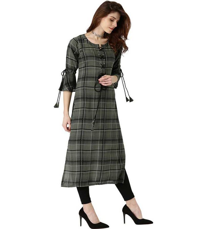 Libas Women Checkered Cotton Rayon Blend Straight Kurta - Image 3