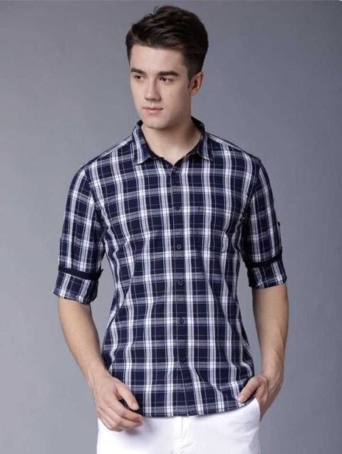 Men Slim Fit Checkered Spread Collar Casual Shirt