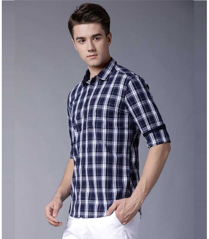 Men Slim Fit Checkered Spread Collar Casual Shirt - Image 2