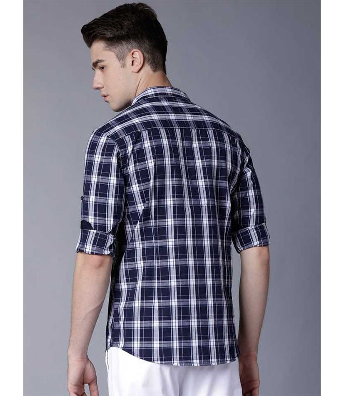 Men Slim Fit Checkered Spread Collar Casual Shirt - Image 3