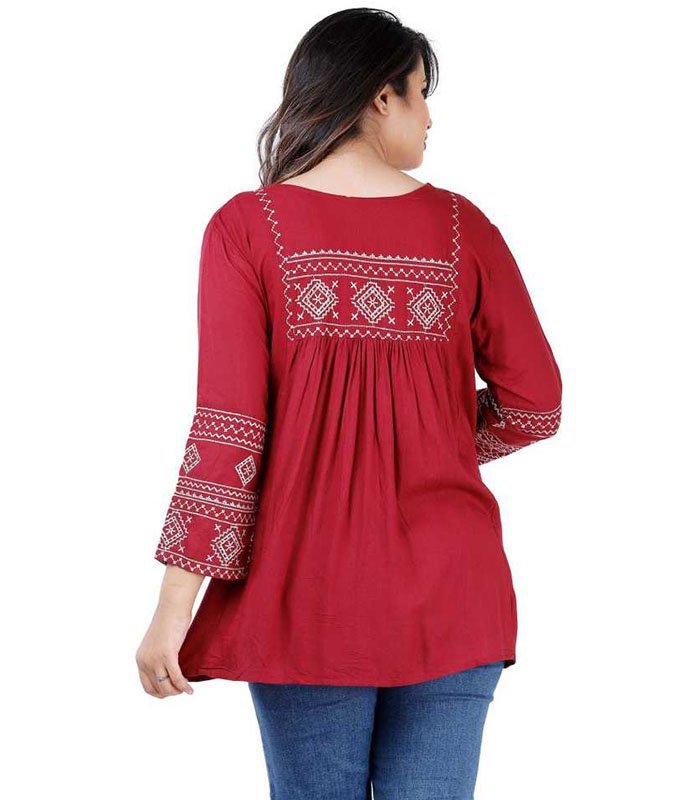Women Embroidered Rayon Cape Top Kurta (Maroon) - Image 2