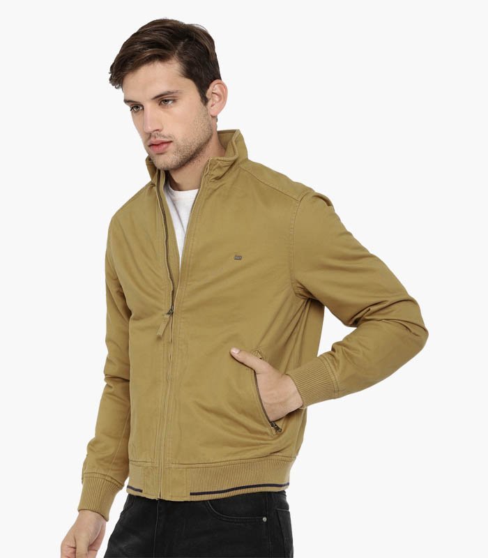 Men Khaki Solid Bomber Jacket - Image 3