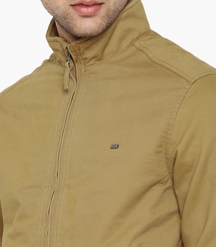 Men Khaki Solid Bomber Jacket - Image 4