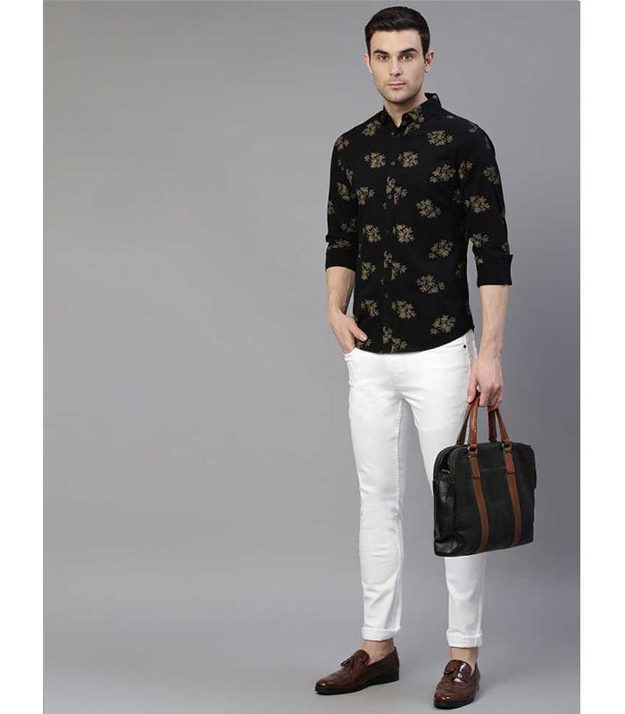DL Men Slim Fit Floral Print Spread Collar Casual Shirt - Image 3