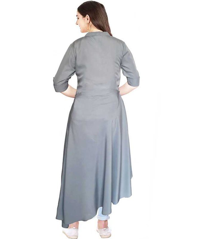 Gliter Fashion Women Solid Crepe Frontslit Kurta (Grey) - Image 2