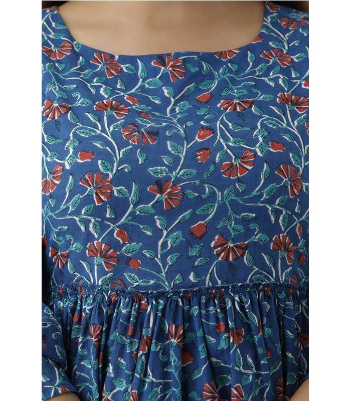 Casual Bell Sleeve Floral Print, Printed Women Light Blue Top - Image 5