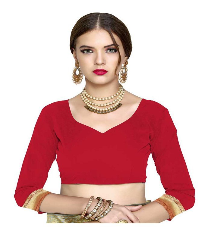 Woven Banarasi Silk Blend, Jacquard Saree (Red) - Image 7