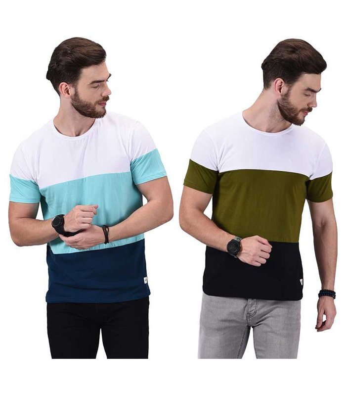 Color Block Men Round Neck Multicolor T-Shirt (Pack of 2)