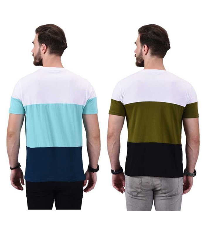 Color Block Men Round Neck Multicolor T-Shirt (Pack of 2) - Image 2